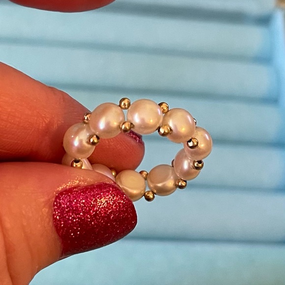 Genuine Honora White Button Pearl Stretch Ring - Picture 8 of 10